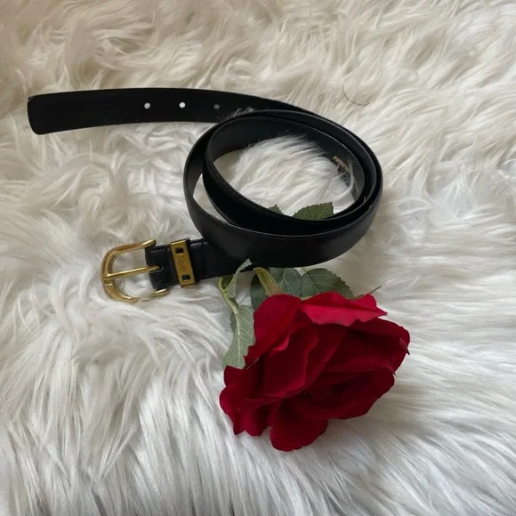 Vintage YSL leather Brass Buckle Belt - Picture 1 of 8